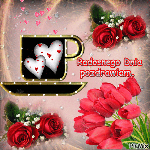 Radosnego dnia pozdrawiam róże tulipany kawa